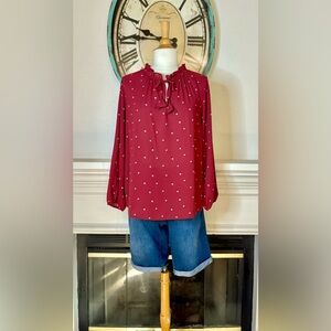 LOFT Petite Red Floral Blouse